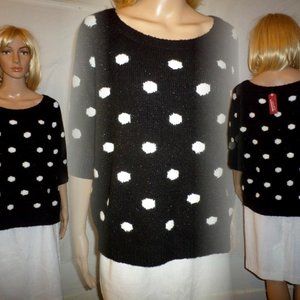 Black/White Polka Dot Blouse Sweater Junior P 2x